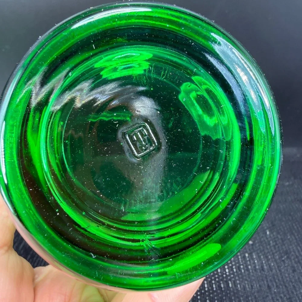 Anchor Hocking Green Glass Tumblers Ringed‎ Beehive Base Set of 2 Vintage 4 inch